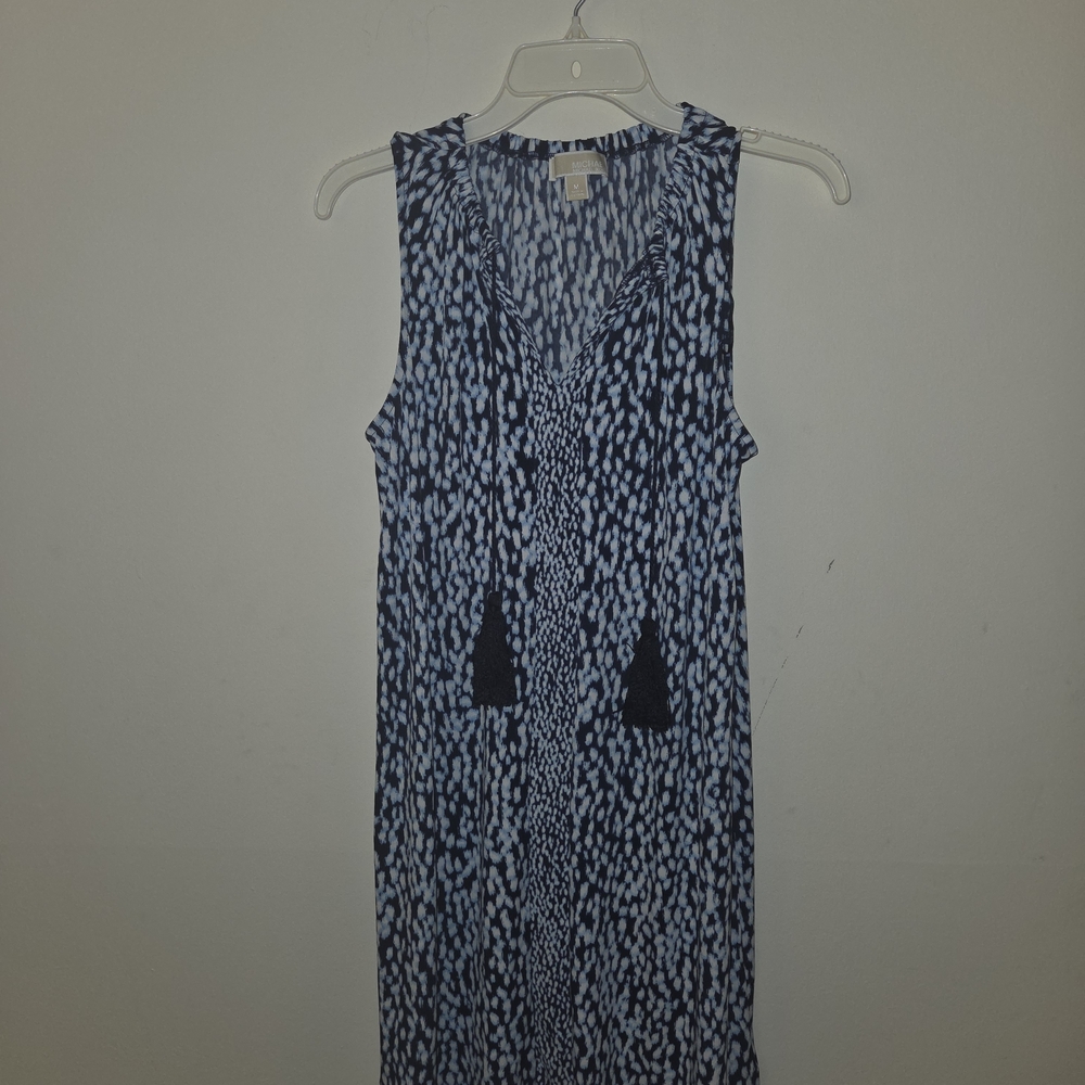 Michael Kors Navy and White Patterned Midi Dress